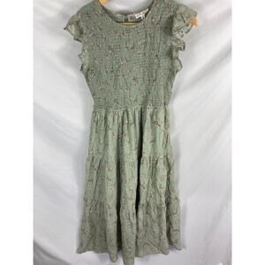 New By the River Smocked Floral Midi Dress Green Size Medium
